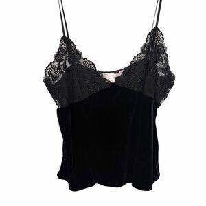 Victoria's Secret Top Large Black Velvet silk Lace Camisole Sleeveless vintage